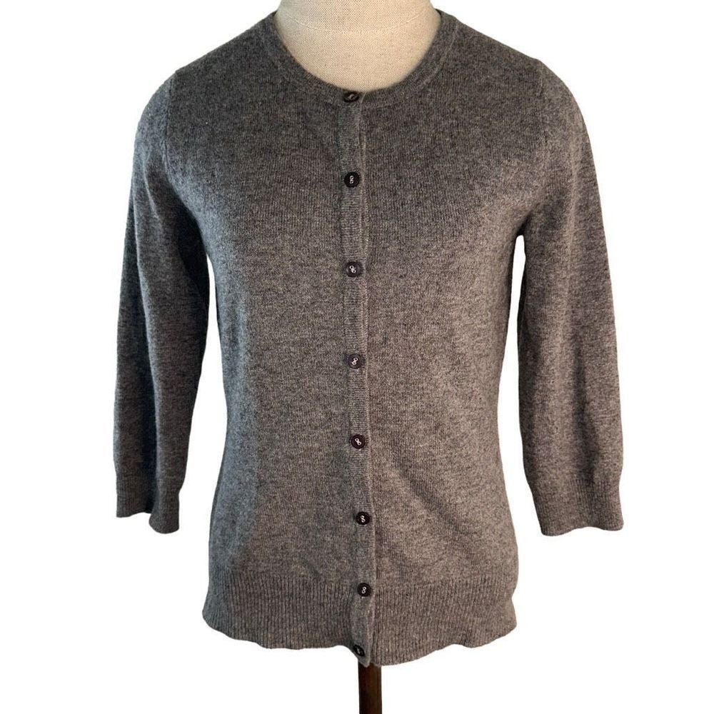 Vintage 90s Geneva Cardigan Sweater 2-Ply Cashmere Gray Solid Quiet Luxury Prep